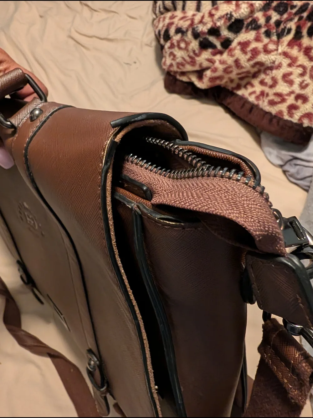 Brown Men's Leather-Style Briefcase Messenger Bag